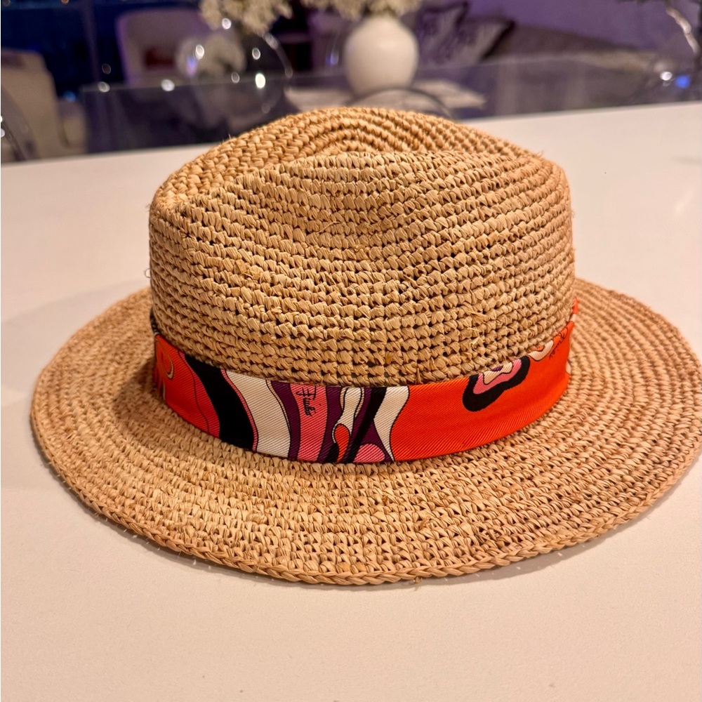 Emilio Pucci Straw Hat with signature  Band